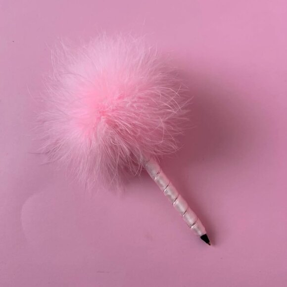 90s Clueless Pink Fluffy Feather Pen Black Ink - Picture 1 of 3
